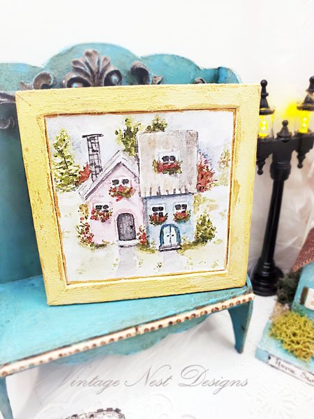 Cottage House No.2:1 Dollhouse Miniature Handmade Wooden Framed Art image 1