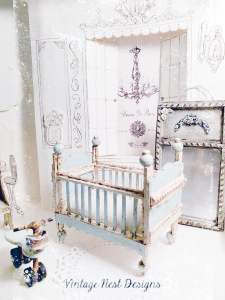 Baby Boy Blue Antique Style Crib No.1 Handmade Dollhouse Miniature image 6