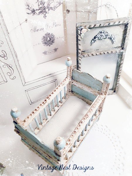 Baby Boy Blue Antique Style Crib No.1 Handmade Dollhouse Miniature image 7