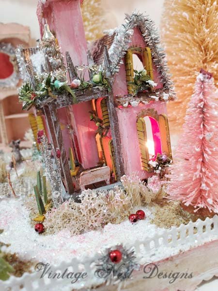 Putz Glitter Holiday House Victorian Mansion No.2 Handmade Miniature image 9