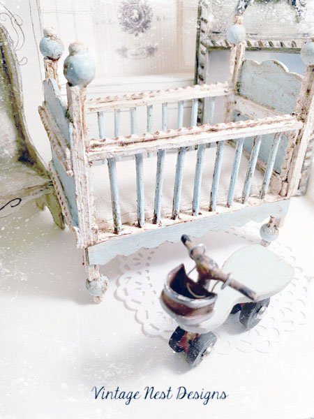 Baby Boy Blue Antique Style Crib No.1 Handmade Dollhouse Miniature image 2