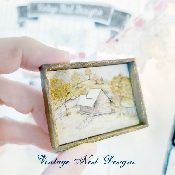 Cabin in the Woods No.1:2 Dollhouse Miniature Handmade Wooden Framed Art image 4