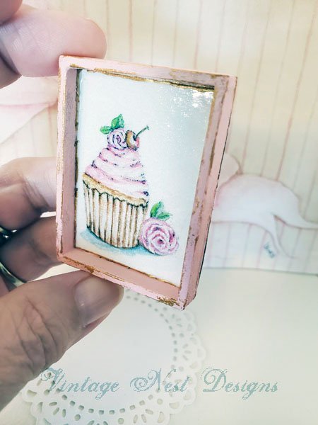 Cake No.4:1 Dollhouse Miniature Handmade Wooden Framed Art image 1