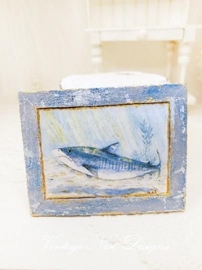 Shark No.1:2 Dollhouse Miniature Handmade Wooden Framed Art image 5
