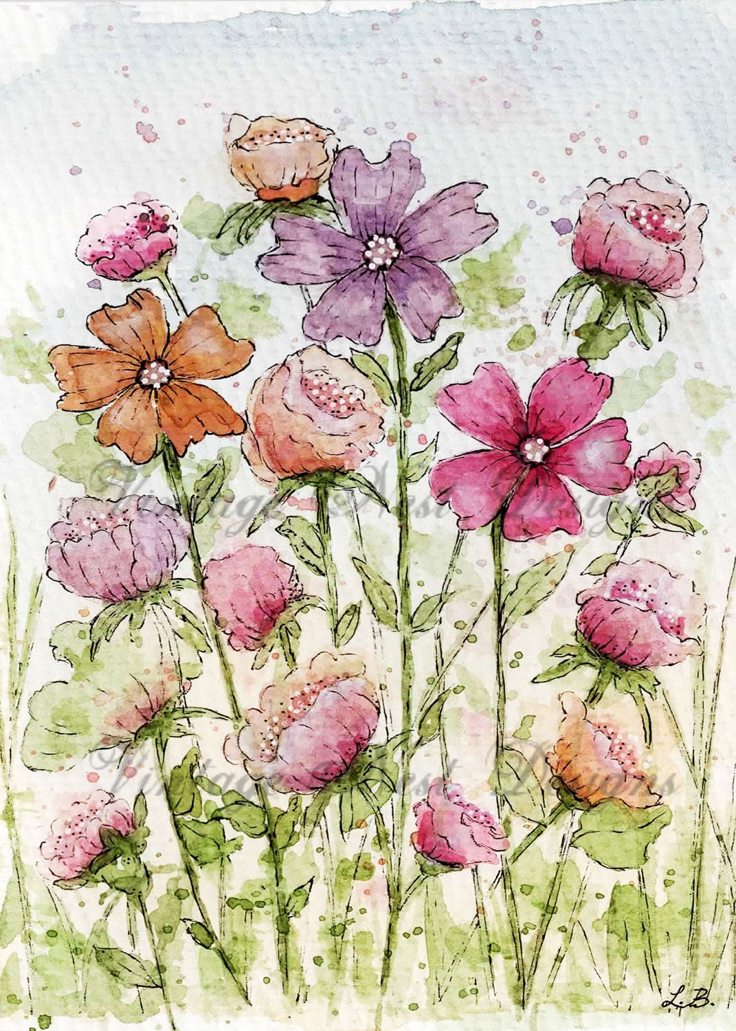 Flourishes No.15 Digital Print Watercolor Painting image 1