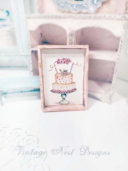 Cake No.5:3 Dollhouse Miniature Handmade Wooden framed Art image 3