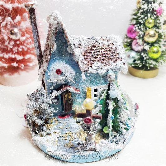 Christmas Putz Glitter Holiday House No.5 Handmade image 0