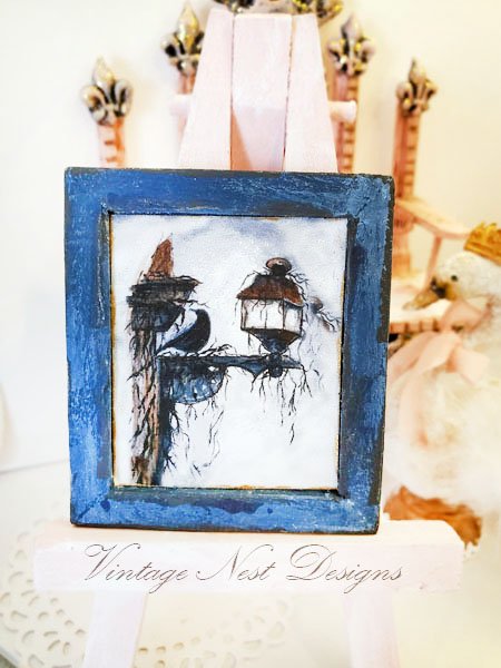Crow Lantern No.1:4 Dollhouse Miniature Handmade Wooden Framed Art image 0