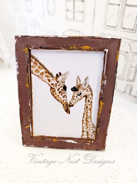 Giraffes No.1:1 Handmade Wooden Framed Art Dollhouse Miniature image 0