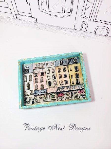 Paris Shopping in the City No.1:3 Dollhouse Miniature Handmade Wooden Framed Art image 1