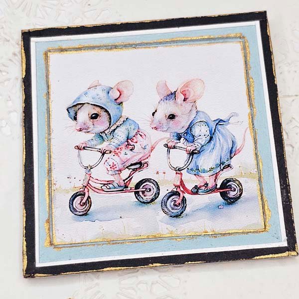 Nursery Mice No.1:4 Dollhouse Miniature Handmade Wooden Framed Art image 3
