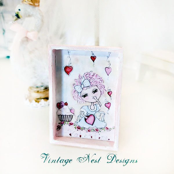 Pink Be my Valentine No.1:1 Dollhouse Miniature Handmade Framed Art image 4