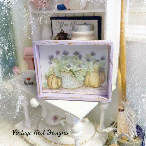 Bucket of Pumpkins No.1:1 Dollhouse Miniature Handmade Framed Art image 1