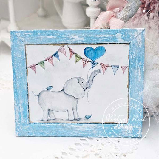 Baby Elephant No.1:1 Dollhouse Miniature Handmade Wooden Framed Art image 0