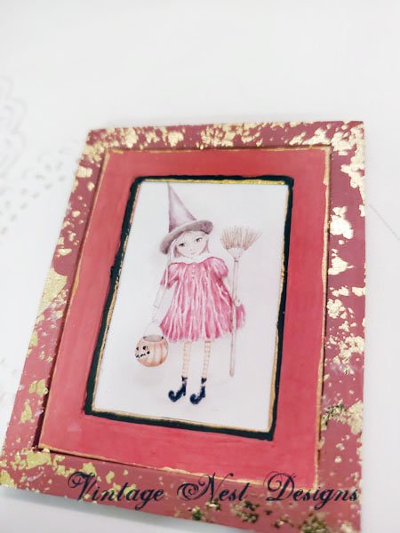 Halloween Witch Girl No.1:1 Dollhouse Miniature Handmade Framed Art image 1