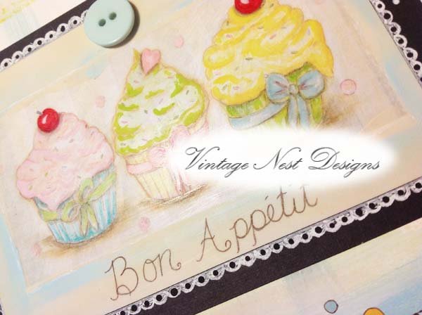 Bon Appetit Three Cupcakes No.1 Digital Prints Acrylic Painting image 2