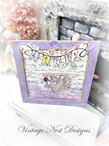 Valentine Heart No.4:2 Dollhouse Miniature Handmade Framed Art image 0