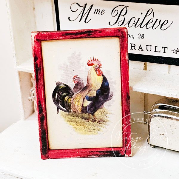 Rooster No.2:1 Dollhouse Miniature Handmade Wooden Framed Art image 5