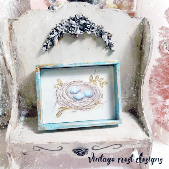 Bird Nest No.1:1 Dollhouse Miniature Handmade Wooden Framed Art image 5