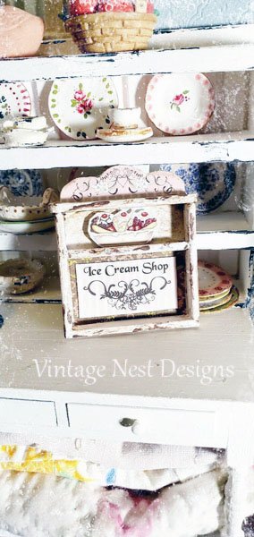Banana Split Sundae Shelf No.4 Dollhouse Miniature Handmade Wooden Framed Art image 0