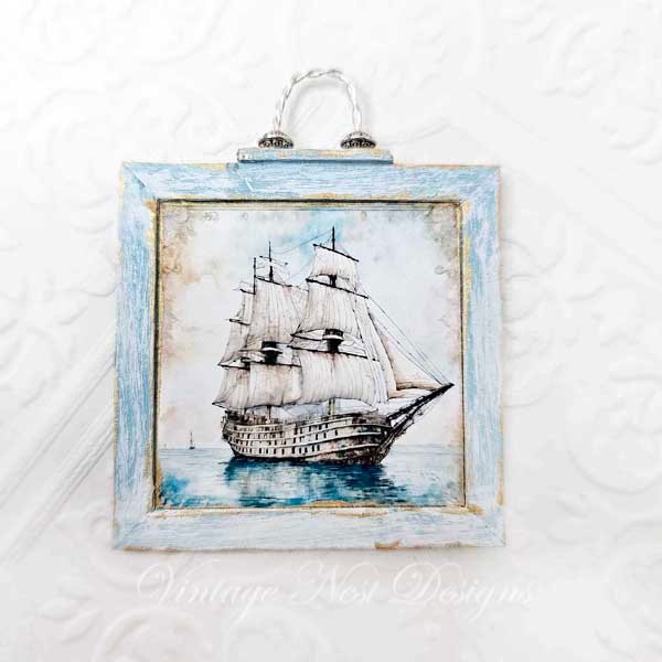 Ship Sailing Away No.1:1 Dollhouse Miniature Handmade Wooden Framed Art image 6
