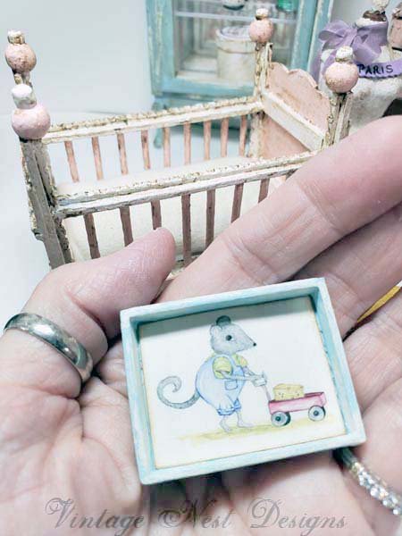 Mouse No.1:1 Dollhouse Miniature Handmade Wooden Framed Art image 3