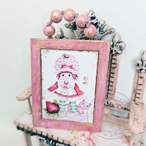 Strawberry Shortcake No.1:1 Dollhouse Miniature Handmade Wooden Framed Art image 1