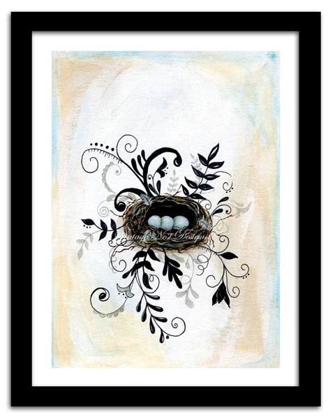Bird Nest Flourishes No.1 Digital Prints Acrylic Painting image 1
