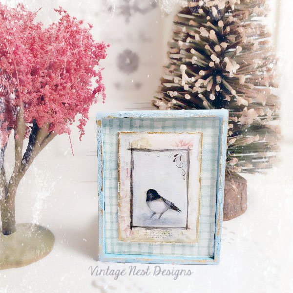 Bird Nest Black Frame No.1:1 Dollhouse Miniature Handmade Framed Art image 0