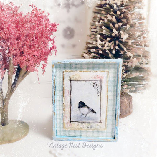 Bird Nest Black Frame No.1:1 Dollhouse Miniature Handmade Framed Art image 0