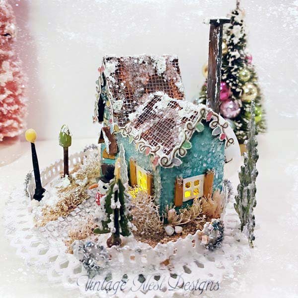 Christmas Putz Glitter Holiday House No.26 Handmade Miniature image 2