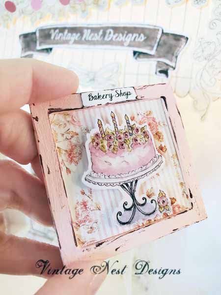Pink Cake No.12:1 Dollhouse Miniature Handmade Wooden Framed Art image 5
