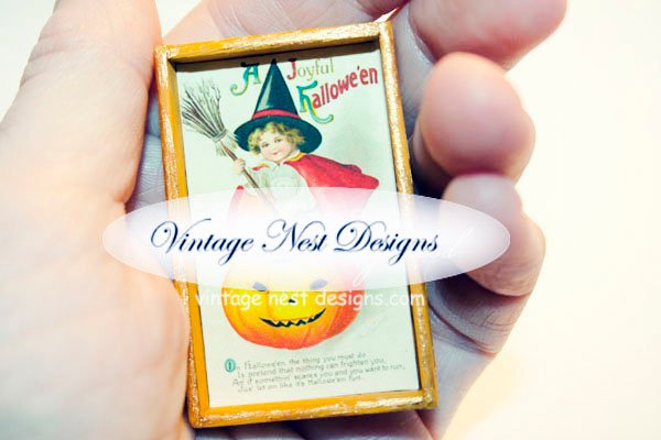 Halloween Mini No.1:1 Dollhouse Miniature Handmade Wooden Framed Art image 1