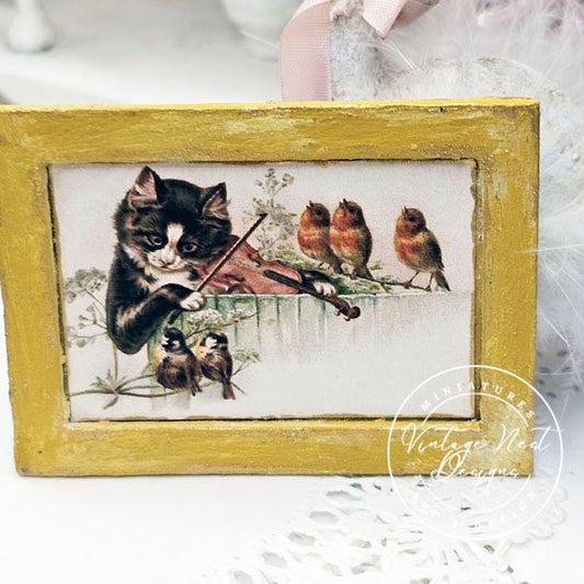 The Cat & The Fiddle No.1:2 Dollhouse Miniature Handmade Wooden Framed Art image 0