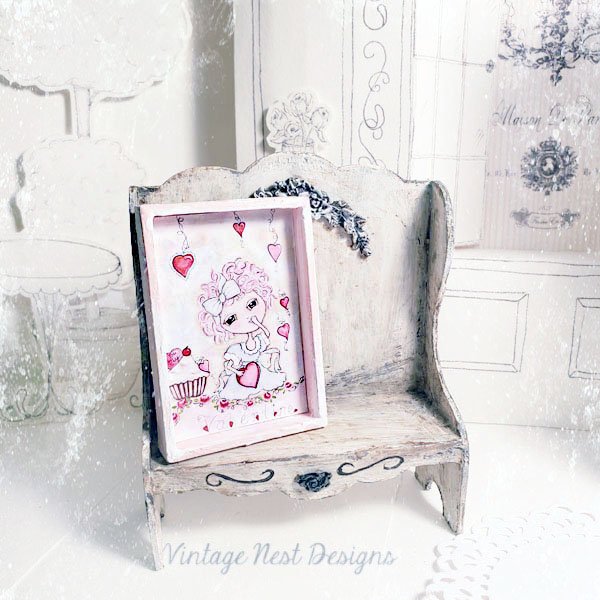 Pink Be my Valentine No.1:1 Dollhouse Miniature Handmade Framed Art image 7