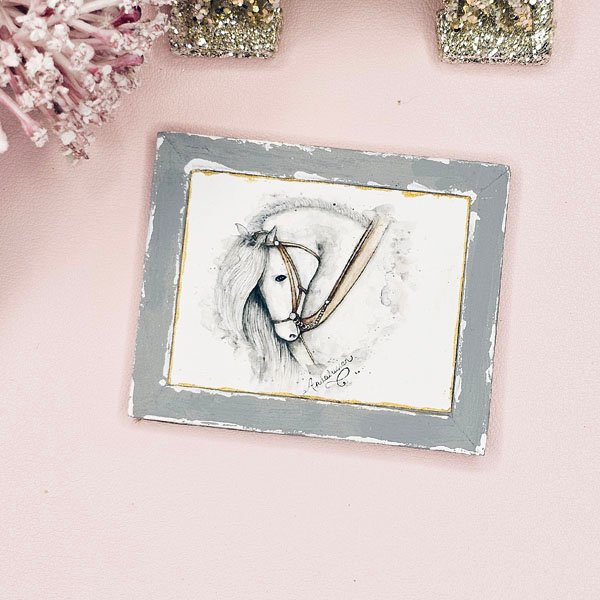 Andalusian Horse No.1:7 Dollhouse Miniature Handmade Wooden Framed Art image 2