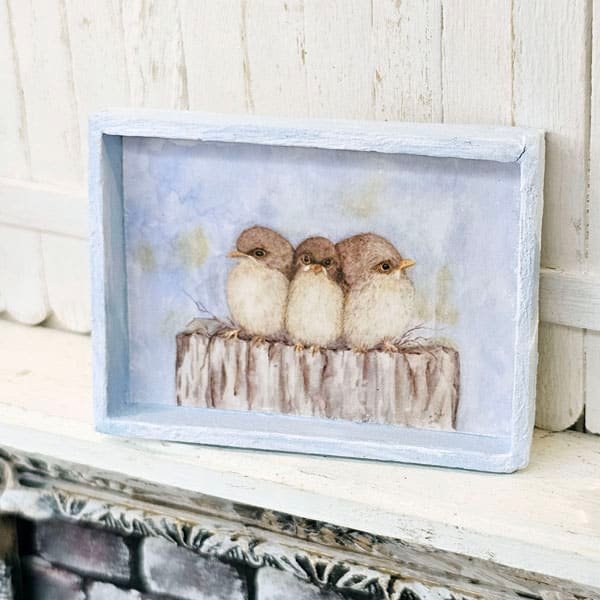 Three Tweets No.1:1 Dollhouse Miniature Handmade Wooden Framed Art image 4