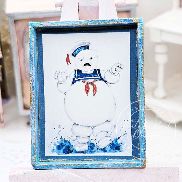 Stay Puft No.1:1 Dollhouse Miniature Handmade Wooden Framed Art image 1