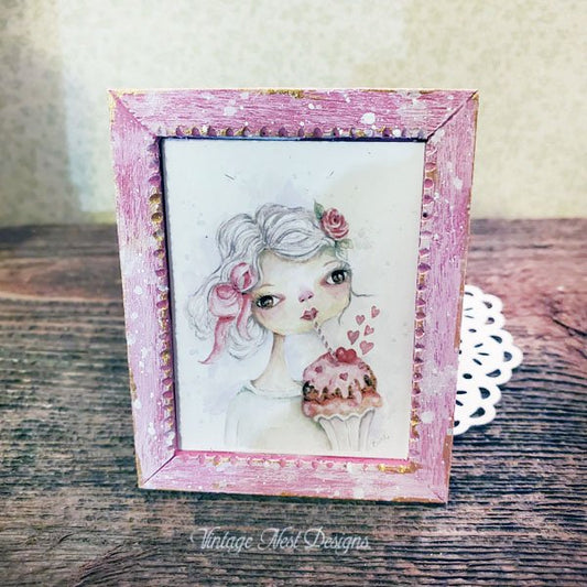 Valentine Girl No.2:1 Dollhouse Miniature Handmade Framed Wooden Art image 0
