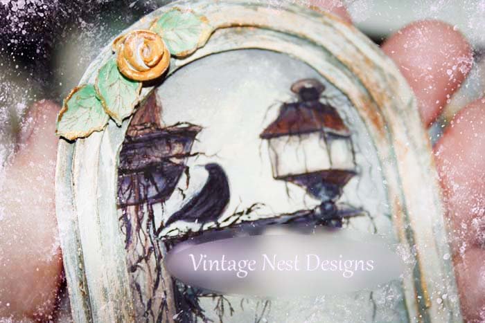 Crow Lantern No.1:5 Dollhouse Miniature Handmade Wooden Framed Art image 1
