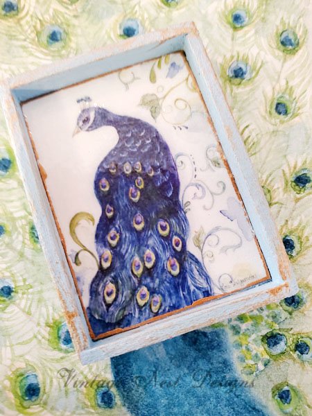 Peacock No.1:2 Dollhouse Miniature Handmade Wooden Framed Art image 0