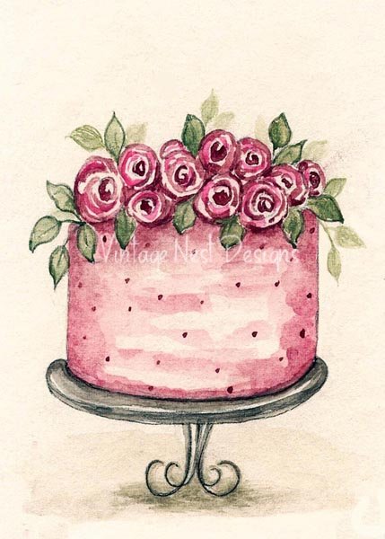 Cake No.7:1 Digital Prints Watercolor Painting image 0