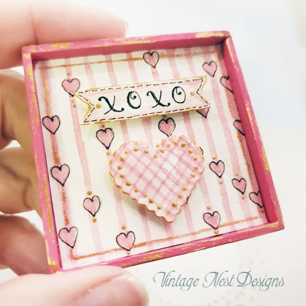 Valentine Heart No.3 Dollhouse Miniature Handmade Wooden Framed Art image 3