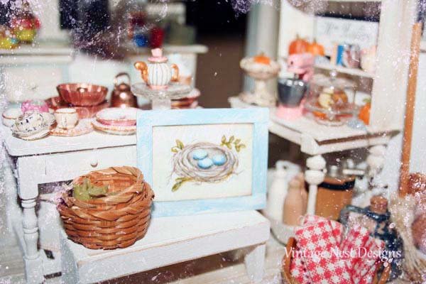 Bird Nest Art No.8:1 Dollhouse Miniature Handmade Framed image 3
