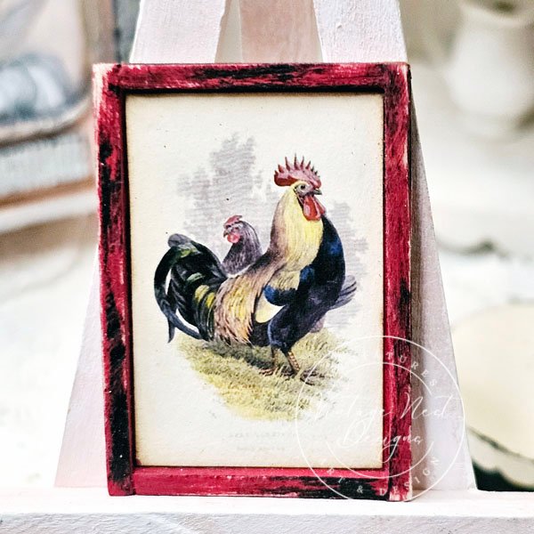 Rooster No.2:1 Dollhouse Miniature Handmade Wooden Framed Art image 8