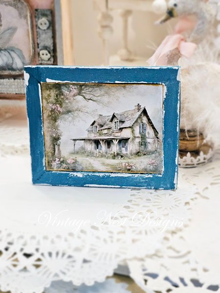 Cottage Farmhouse No.21:1 Dollhouse Miniature Handmade Wooden Framed Art image 0