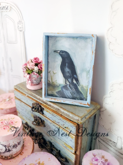 Old Crow No.1:2 Dollhouse Miniature Handmade Wooden Framed Art image 4