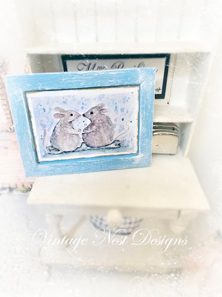 Mice No.9:2 Dollhouse Miniature Handmade Wooden Framed Art image 4