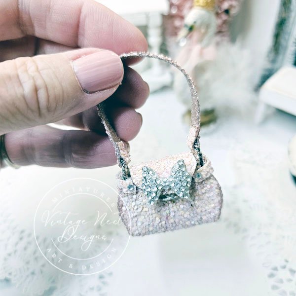 Pink Glittered Purse No.22 Dollhouse Miniature Handmade for Dolls image 3