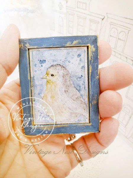 Bird No.2:1 Dollhouse Miniature Handmade Wooden Framed Art image 3